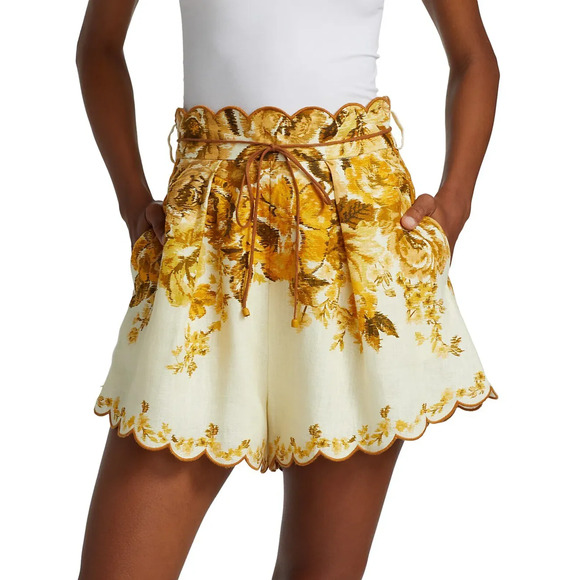 Zimmermann Pants - Zimmermann Aliane Scallop High Waisted Paperbag Short Amber Floral Womens Size 0